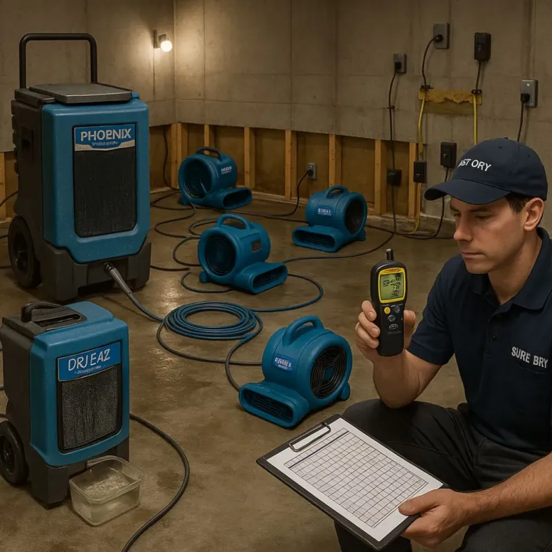 Structural Drying and Dehumidification process in La Presa, CA